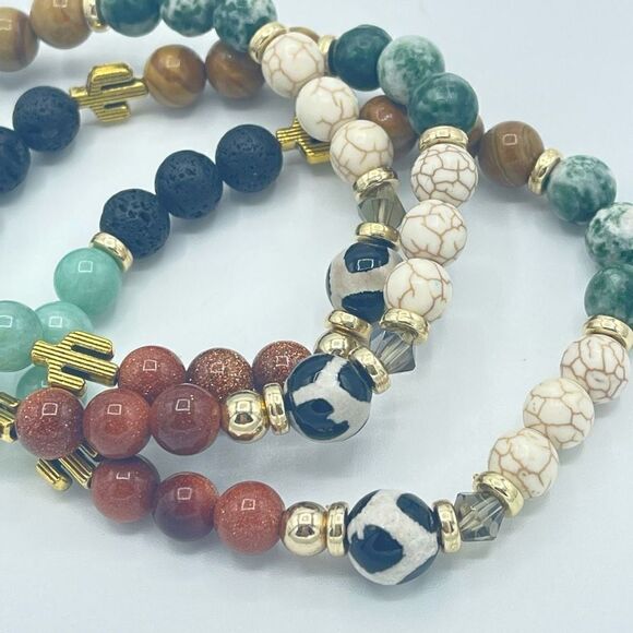 Desert cowgirl bling beaded stretch bracelet ONE NEW sandstone lava amazonite wo - Picture 5 of 7